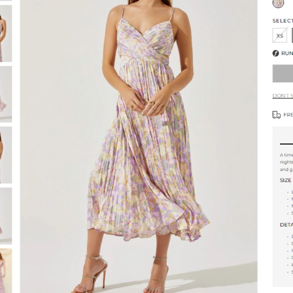 ASTR THE LABEL Pleated Twist Bust Midi Dress Lilac Yellow Floral